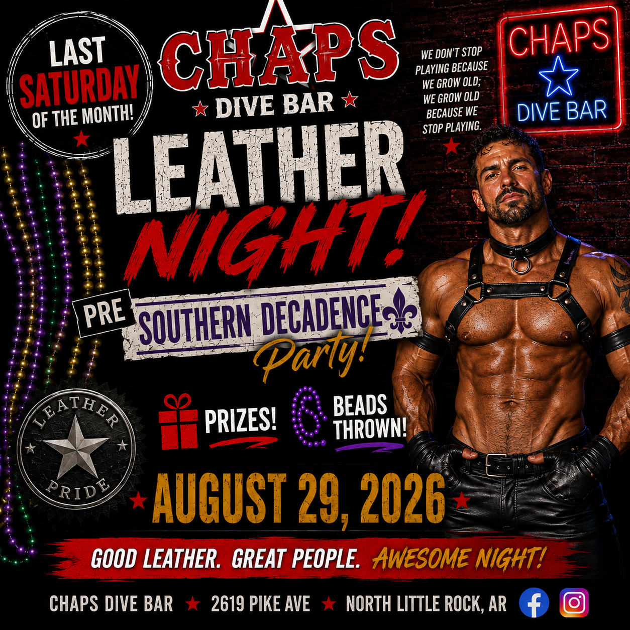 Chaps Leather Night pre-Southern Decadence party poster for August 29, 2026
