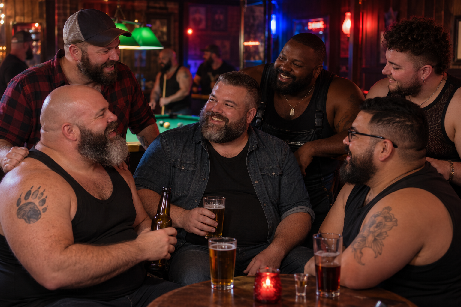 Bears, admirers, and friends enjoying Bear Night
